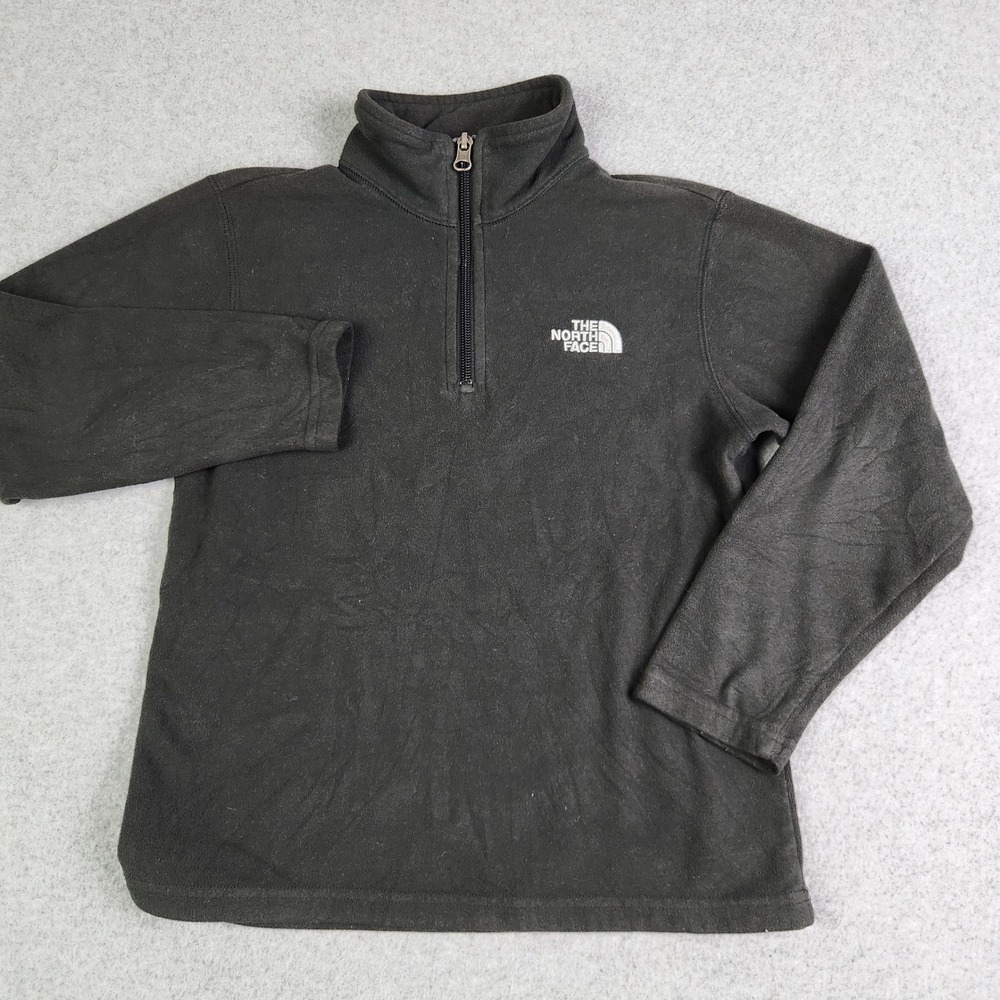 The North Face 1/4 Zip Fleece Pullover Boys Sz M 10-12 Black Warm Mock Neck Logo